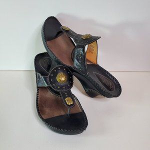 Clarks artisan wedge heeled black bronze sandals slides women's size 8.5 M